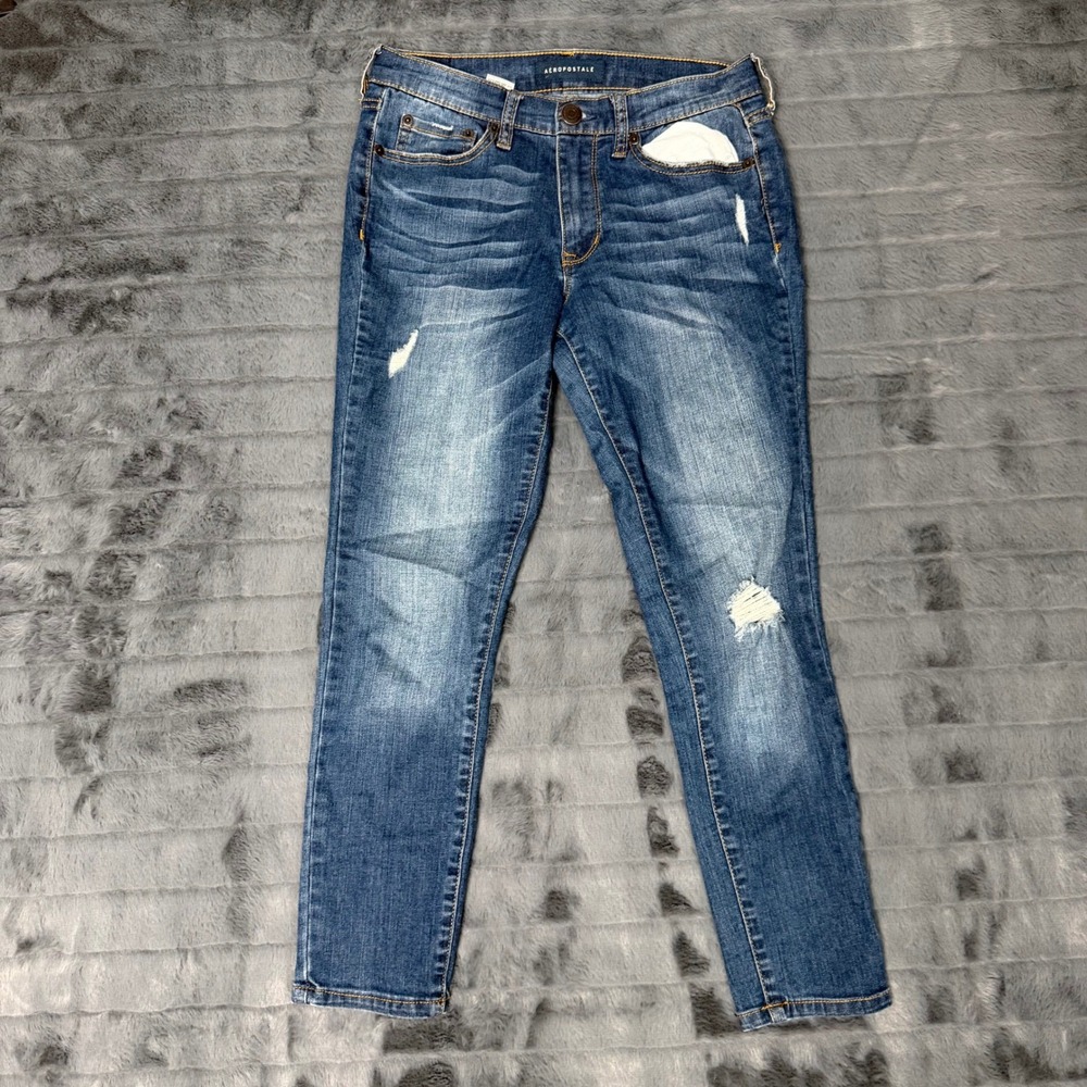 Aeropostale High Waisted Jegging Womens 2 Short Distressed Blue Skinny Jeans